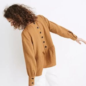 Madewell Camel Lightspun Button Back Peplum Top XL